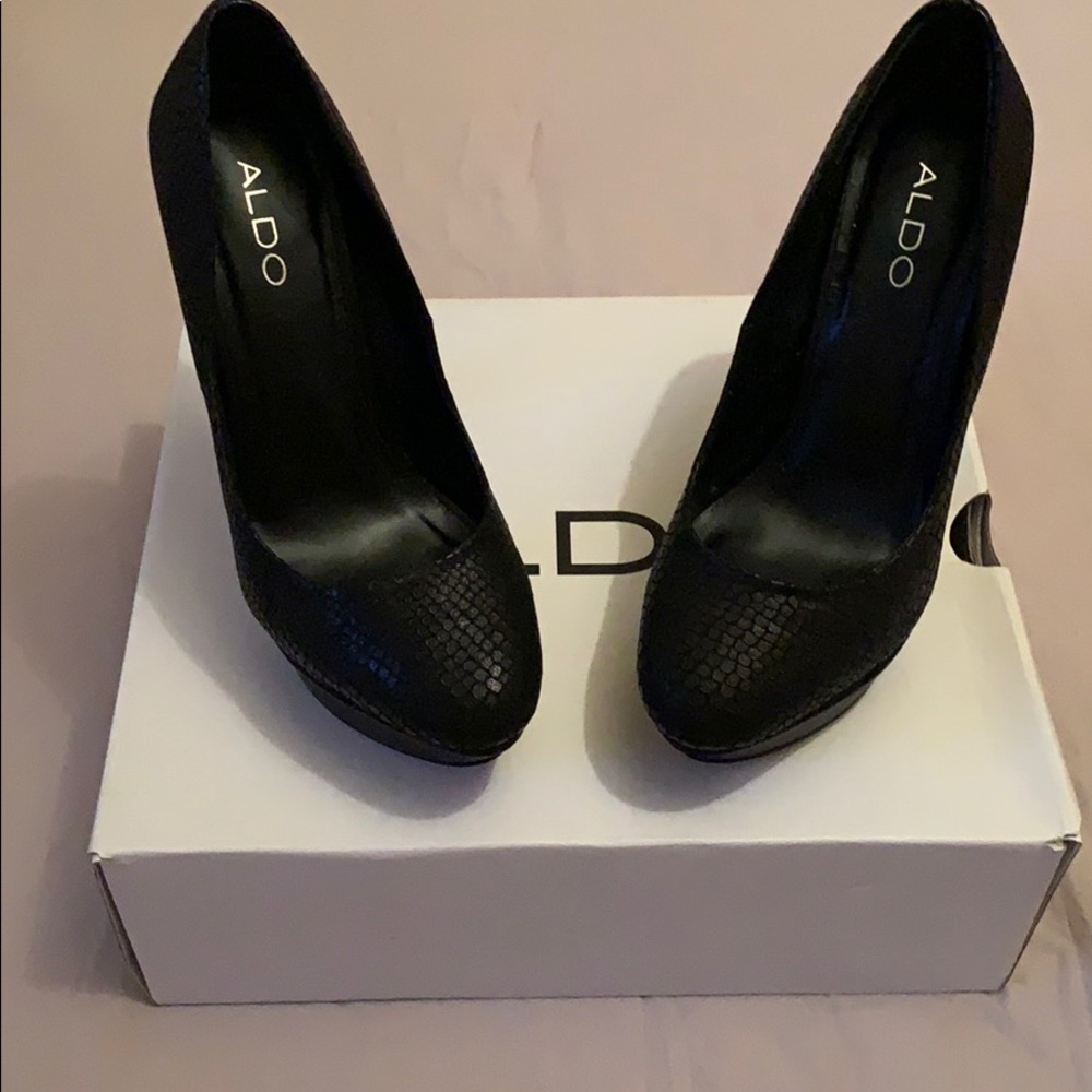 Aldo Chalane Black platform stilettos.